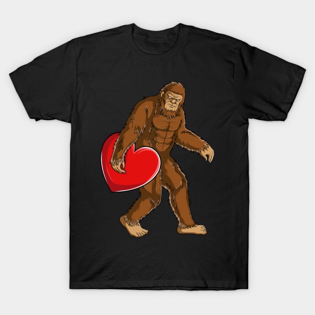 Bigfoot Sasquatch Heart Valentines Day Gift Boys Kids T-Shirt by HCMGift